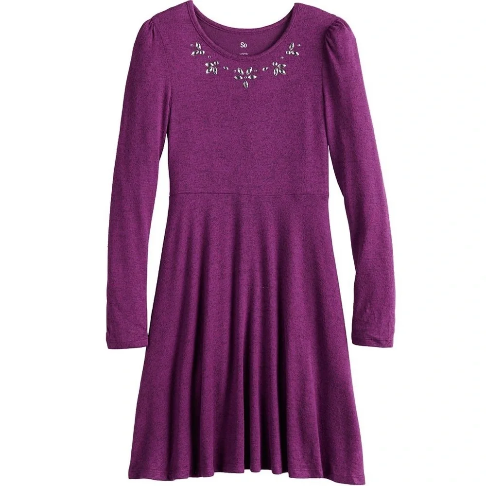 Girls Size SO® Puff Sleeve Skater Dress - Picture 1 of 8